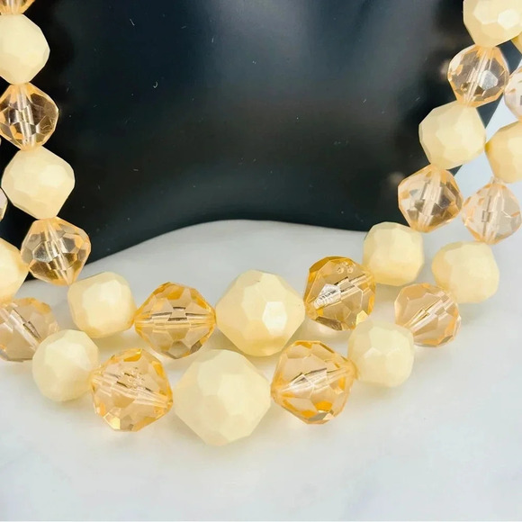 Vintage Beaded Necklace Signed Germany Double Strand Faceted Peach Cream… - Picture 3 of 9